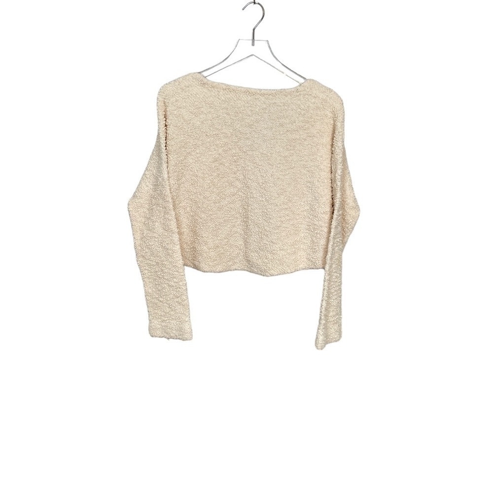 Free People Ivory/Cream Bouclé V Neck Crop Top High Low Hem Boxy Fit Size S - Picture 8 of 14